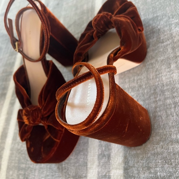 Loeffler Randall Rust Velvet Knot Ankle-Tie Block Heels - Picture 2 of 5